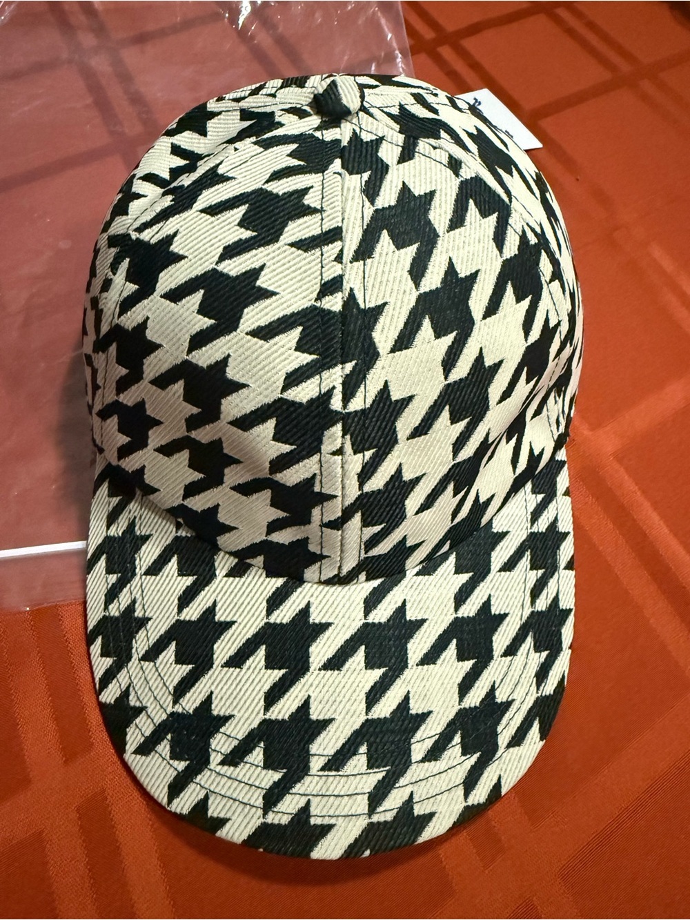 Burberry Black and Cream Houndstooth Cap